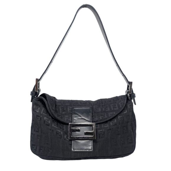 Fendi Black Zucchino FF Monogram Baguette Shoulder Bag Vintage Authentic - Picture 1 of 12
